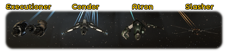 Photos of each player faction's starter frigate